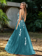Robe de A-ligne en Tulle à Lacet et Col en V Jade Grande Taille