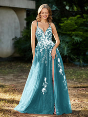 Robe de A-ligne en Tulle à Lacet et Col en V Jade Grande Taille