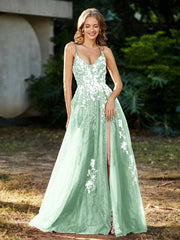 Robe de A-ligne en Tulle à Lacet et Col en V Vert Menthe Grande Taille