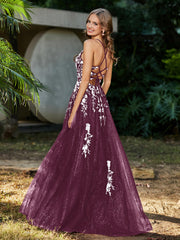 Robe de A-ligne en Tulle à Lacet et Col en V Mûre