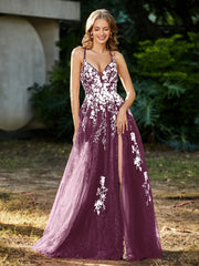 Robe de A-ligne en Tulle à Lacet et Col en V Mûre Grande Taille