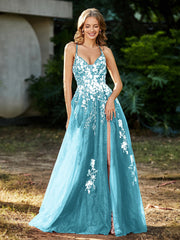 Robe de A-ligne en Tulle à Lacet et Col en V Piscine