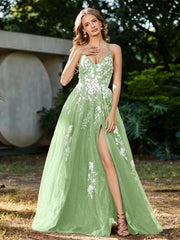 Robe de A-ligne en Tulle à Lacet et Col en V Sauge Grande Taille