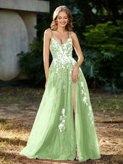Robe de A-ligne en Tulle à Lacet et Col en V Sauge Grande Taille