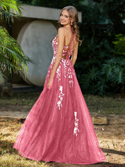 Robe de A-ligne en Tulle à Lacet et Col en V Pastèque Grande Taille
