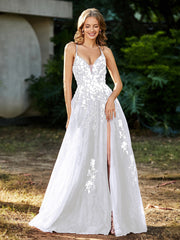 Robe de A-ligne en Tulle à Lacet et Col en V Blanc Grande Taille