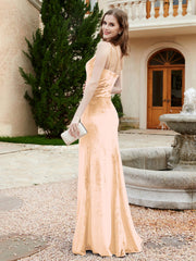 Robe Fourreau en Velours à Une Épaule et Bretelles Spaghetti Champagne Grande Taille