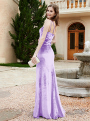 Robe Fourreau en Velours à Une Épaule et Bretelles Spaghetti Lilas