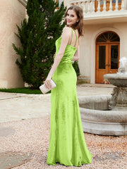 Robe Fourreau en Velours à Une Épaule et Bretelles Spaghetti Vert Citron Grande Taille