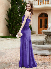 Robe Fourreau en Velours à Une Épaule et Bretelles Spaghetti Régence Grande Taille