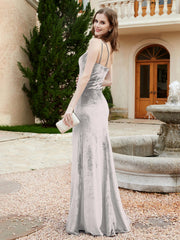Robe Fourreau en Velours à Une Épaule et Bretelles Spaghetti Argent Grande Taille