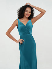 Robes Sirène Maxi en Velours avec Décolleté en V Bleu Encre