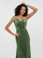 Robes Sirène Maxi en Velours avec Décolleté en V Olive Verte