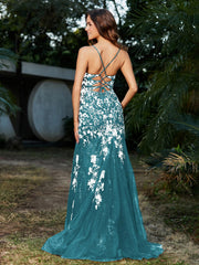 Robe Sirène en Tulle à Lacet et Col en V Jade