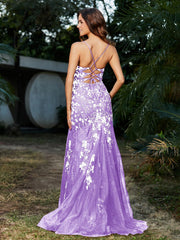 Robe Sirène en Tulle à Lacet et Col en V Lilas Grande Taille