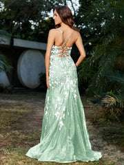 Robe Sirène en Tulle à Lacet et Col en V Vert Menthe Grande Taille