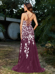 Robe Sirène en Tulle à Lacet et Col en V Mûre Grande Taille