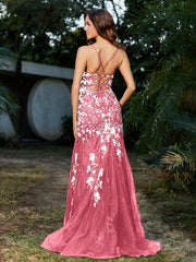Robe Sirène en Tulle à Lacet et Col en V Pastèque Grande Taille