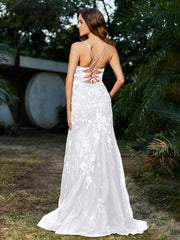 Robe Sirène en Tulle à Lacet et Col en V Blanc Grande Taille