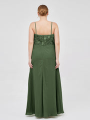 Dentelle Et Mousseline Robes Longues Avec Spaghetti Bretelles Olive Verte