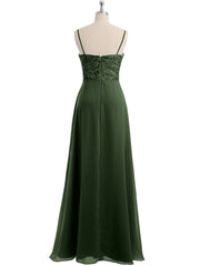 Dentelle Et Mousseline Robes Longues Avec Spaghetti Bretelles Olive Verte Grande Taille