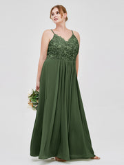 Dentelle Et Mousseline Robes Longues Avec Spaghetti Bretelles Olive Verte