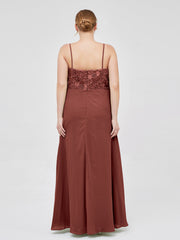 Dentelle Et Mousseline Robes Longues Avec Spaghetti Bretelles terracotta