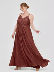 Dentelle Et Mousseline Robes Longues Avec Spaghetti Bretelles terracotta Grande Taille