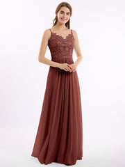 Dentelle Et Mousseline Robes Longues Avec Spaghetti Bretelles terracotta