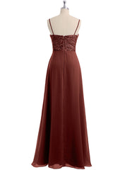 Dentelle Et Mousseline Robes Longues Avec Spaghetti Bretelles terracotta Grande Taille