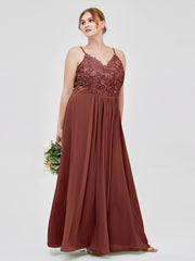 Dentelle Et Mousseline Robes Longues Avec Spaghetti Bretelles terracotta