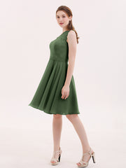 Une Epaule Dentelle Robe Demoiselle d'honneur Courte Olive Verte