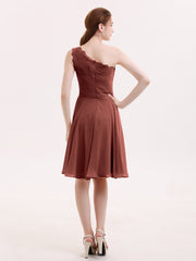 Une Epaule Dentelle Robe Demoiselle d'honneur Courte terracotta