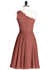 Une Epaule Dentelle Robe Demoiselle d'honneur Courte terracotta