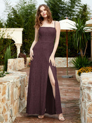 Robe Longue en Dentelle à Encolure Carrée avec Fente Cabernet Grande Taille