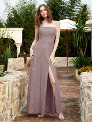 Robe Longue en Dentelle à Encolure Carrée avec Fente Dusk Grande Taille