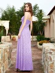 Robe Longue en Dentelle à Encolure Carrée avec Fente Lilas Grande Taille