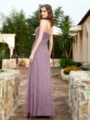 Robe Longue en Dentelle à Encolure Carrée avec Fente Vintage Mauve Grande Taille