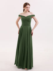 Robe Hors de l'épaule Pleine Longueur Mousseline Olive Verte