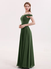Robe Hors de l'épaule Pleine Longueur Mousseline Olive Verte Grande Taille