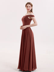Robe Hors de l'épaule Pleine Longueur Mousseline terracotta Grande Taille
