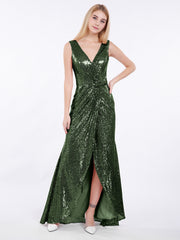 Devant Court Dos Longue Paillettes Robe Olive Verte Grande Taille