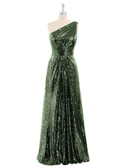 One Épaule Longue Paillettes Robe Olive Verte Grande Taille