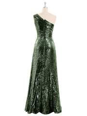 One Épaule Longue Paillettes Robe Olive Verte Grande Taille