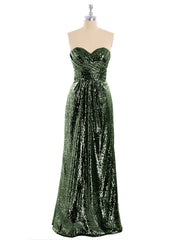 Sans Bretelle Longueur Pleine Paillettes Robe Olive Verte Grande Taille
