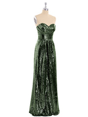 Sans Bretelle Longueur Pleine Paillettes Robe Olive Verte Grande Taille