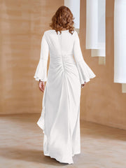 Robe en Mousseline de A-ligne à Col en V avec Manches Longues Longueur au Sol Ivoire Grande Taille