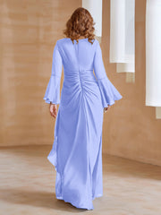 Robe en Mousseline de A-ligne à Col en V avec Manches Longues Longueur au Sol Lavande