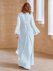 Robe en Mousseline de A-ligne à Col en V avec Manches Longues Longueur au Sol Brume