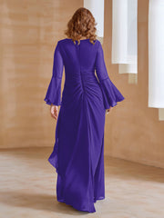 Robe en Mousseline de A-ligne à Col en V avec Manches Longues Longueur au Sol Régence